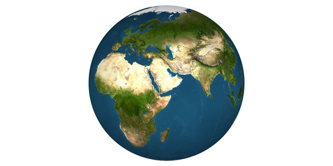 Earth world globe round from space white background