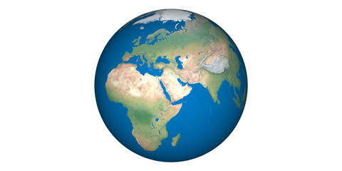 Earth world globe round from space white background