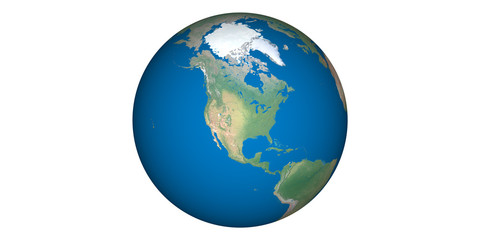 Earth world globe round from space white background