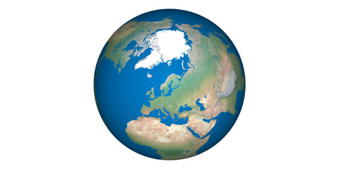 Earth world globe round from space white background