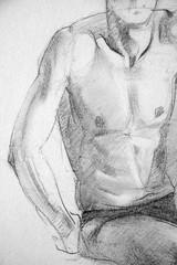 human's figure, pencil drawing illustration, sketch