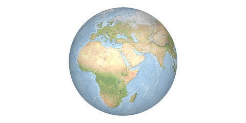 Earth world globe round from space white background