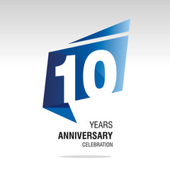 10 Years Anniversary origami speech logo icon blue white vector