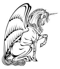 Pegasus and the unicorn are depicted in the form of a statue of a chimera.
