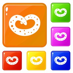 German pretzel icons set collection vector 6 color isolated on white background