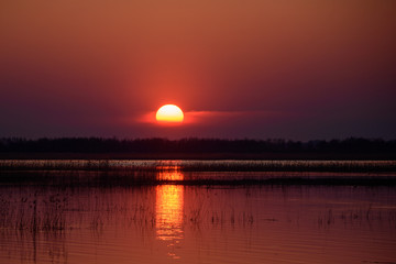 Sunset over lake.