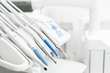 Stomatological instrument in the dentists clinic. Dental work in clinic. Operation, tooth...