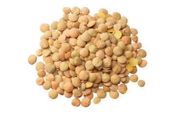 lentils isolated on white background. top view