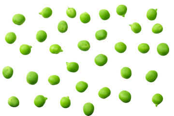 fresh green peas isolated on a white background. top view