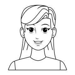 young woman avatar cartoon character profile picture black and white