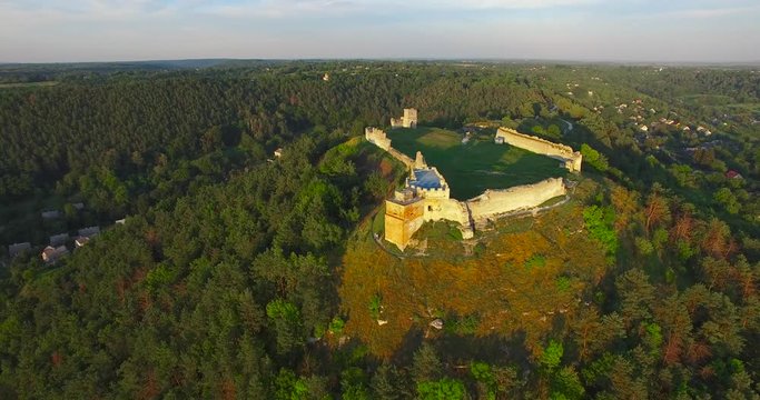 Castle cityscape before sunset ruins aerial view