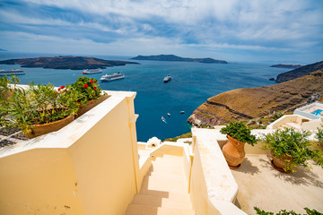 Panoramic View and Streets of Santorini Island in Greece, Shot in Thira