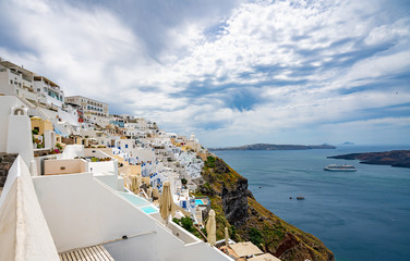 Panoramic View and Streets of Santorini Island in Greece, Shot in Thira