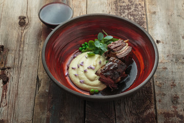 Delicious beef short ribs and mashed potato