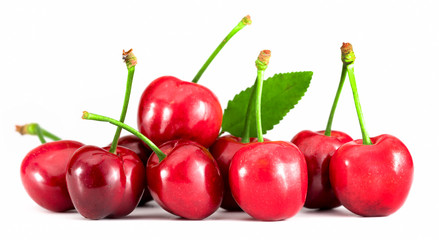 Sweet fresh cherry isolated on white background.