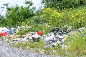 Garbage dump in nature. Environmental pollution.