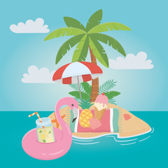 Flamingo float and summer icon set design