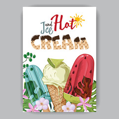 poster with ice cream and tropical leaves