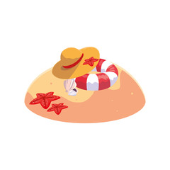 summer sand beach with straw hat scene