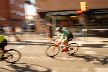 Bike racing in movement. Barcelona Catalonia, Spain