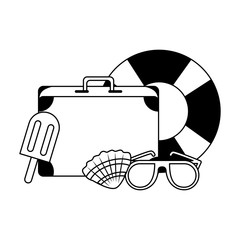 Summer travel and vacations cartoons in black and white