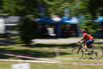 Bike racing in movement. Barcelona Catalonia, Spain