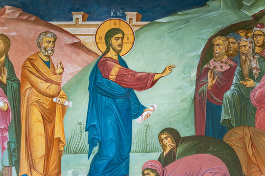 Mural painting of preaching Jesus Christ in Tolga Monastery