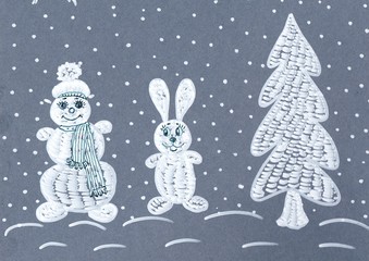 rabbit snowman tree snow Christmas holiday