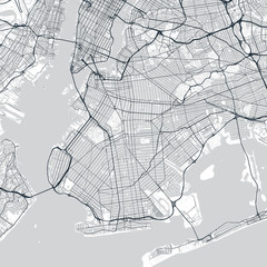 Fototapeta na wymiar Brooklyn map. Light map of Brooklyn borough (New York, United States). Highly detailed map of Brooklyn with water objects, roads, railways, etc.