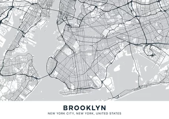 Tuinposter Brooklyn map. Light poster with map of Brooklyn borough (New York, United States). Highly detailed map of Brooklyn with water objects, roads, railways, etc. Printable poster. © Anton Shahrai