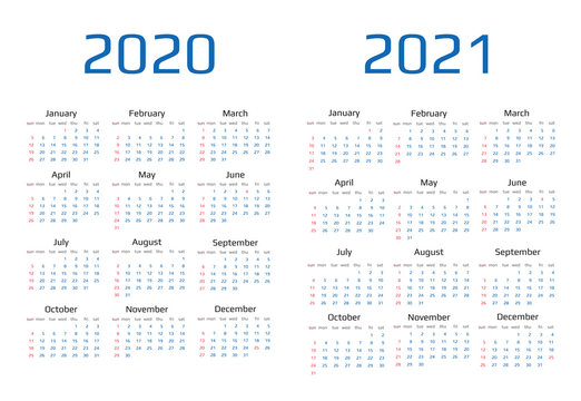 Calendar 2020 and 2021 template. 12 Months. include holiday event