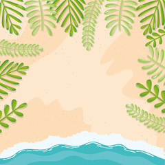 Fototapeta na wymiar beach seascape with leafs frame summer scene