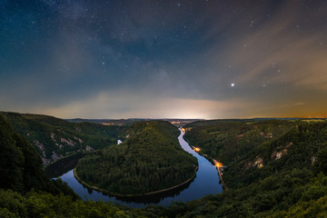 The Saar Loop with the Milky Way as seen from the viewpoint Cloef at Orscholz near Mettlach in...