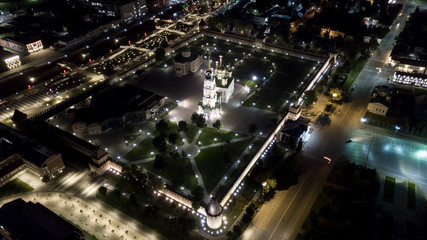 Tula Kremlin. Promenade in the Park. Night. Street lights. Night lights. Night city.