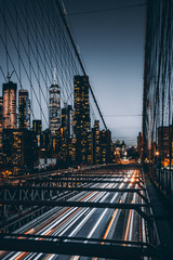 Obraz na płótnie Canvas View from Brooklyn Bridge on Financial District, long exposure night photograph
