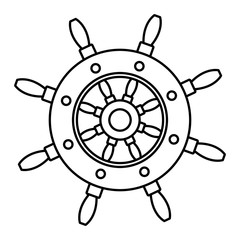 Obraz premium Ship wooden steering wheel cartoon in black and white