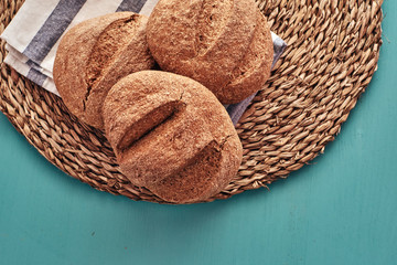 Whole wheat bread baked at home, bio ingredients, very healthy