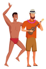 Young men in summer time cartoons