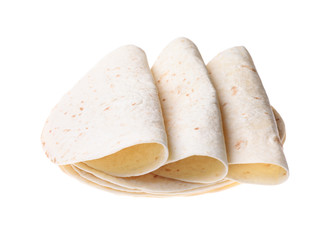 Corn tortillas on white background. Unleavened bread