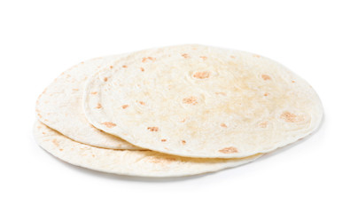 Corn tortillas on white background. Unleavened bread