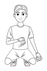 cleaning service person avatar cartoon character black and white