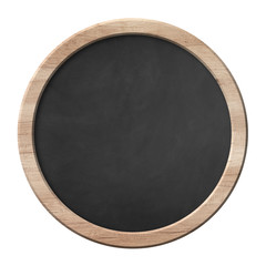Round blackboard with bright wooden frame