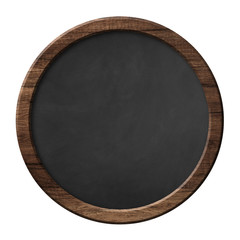 Round blackboard with dark wooden frame