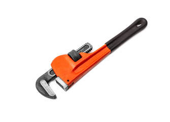 Red pipe wrench isolated on white background. With clipping path