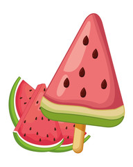 Watermelon ice cream with fruit half cut