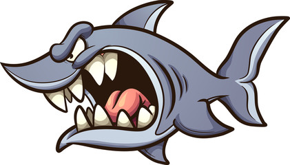 Angry gray shark with big open mouth clip art. Vector illustration with simple gradients. All in a single layer. 