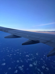 View of airplane wing from window