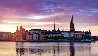 Obraz na płótnie Canvas Panorama of Riddarholmen isle in Stockholm early morning