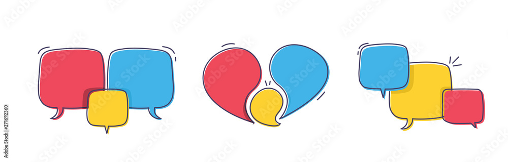 Fototapete trendy hand drawn abstract geometric bubbles. vector doodle banner set for your text with various co