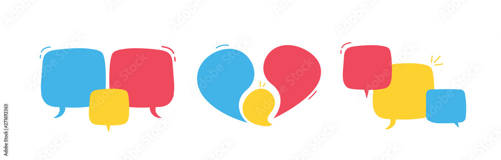 Aufkleber Trendy hand drawn abstract geometric bubbles. Vector doodle banner set for your text with various colors. Modern template design